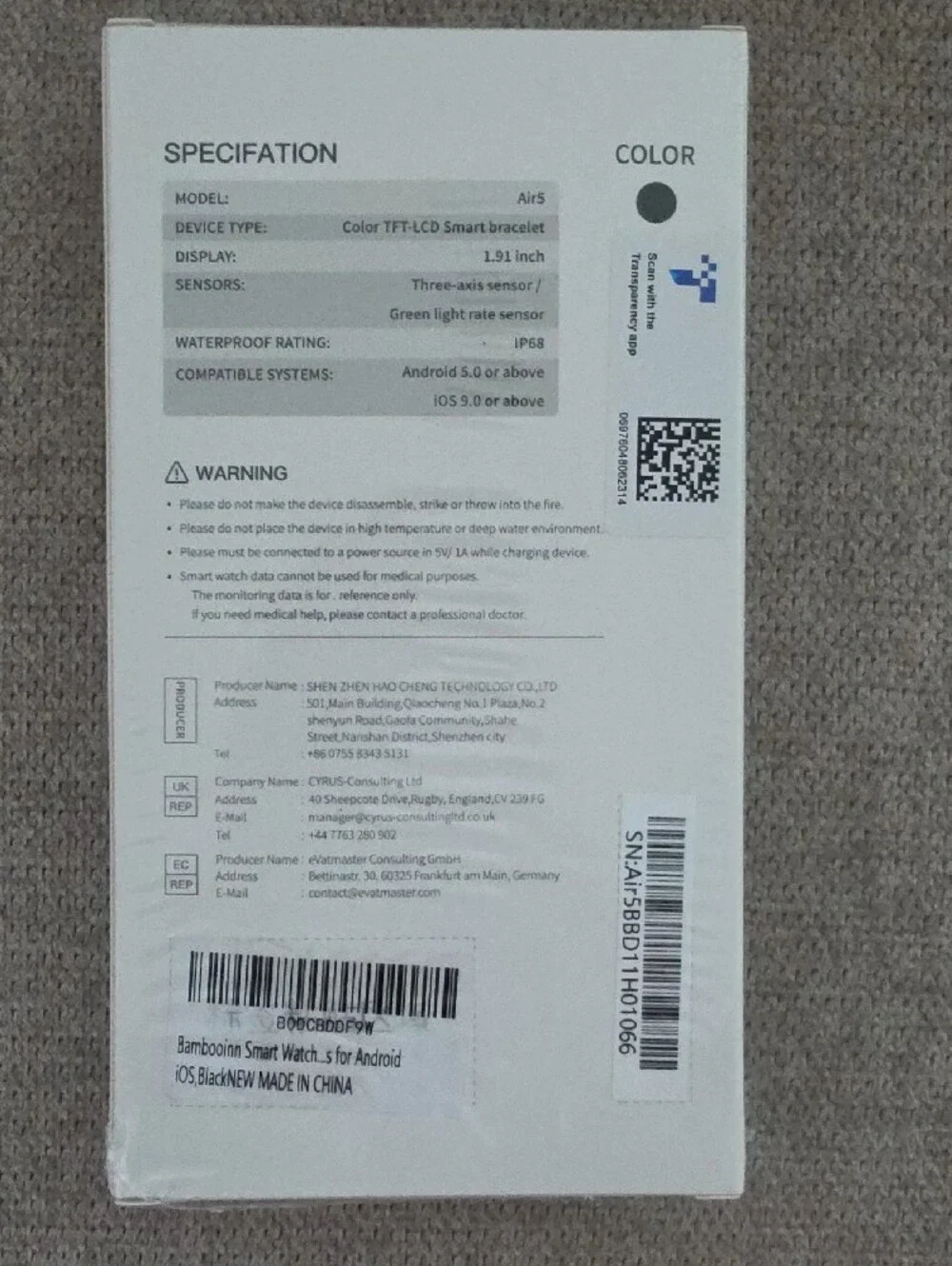 Brand New Black Bluetooth Smart Watch & Fitness Tracker
